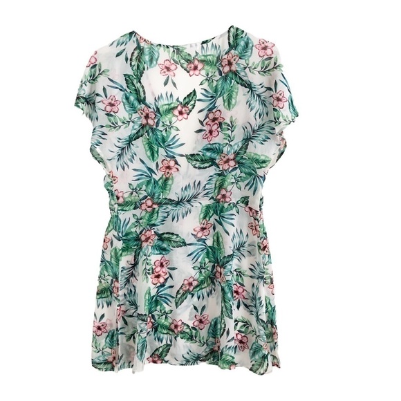 Fortune Swimwear Tropical Floral Cover Up Small Green Pink - Picture 8 of 8